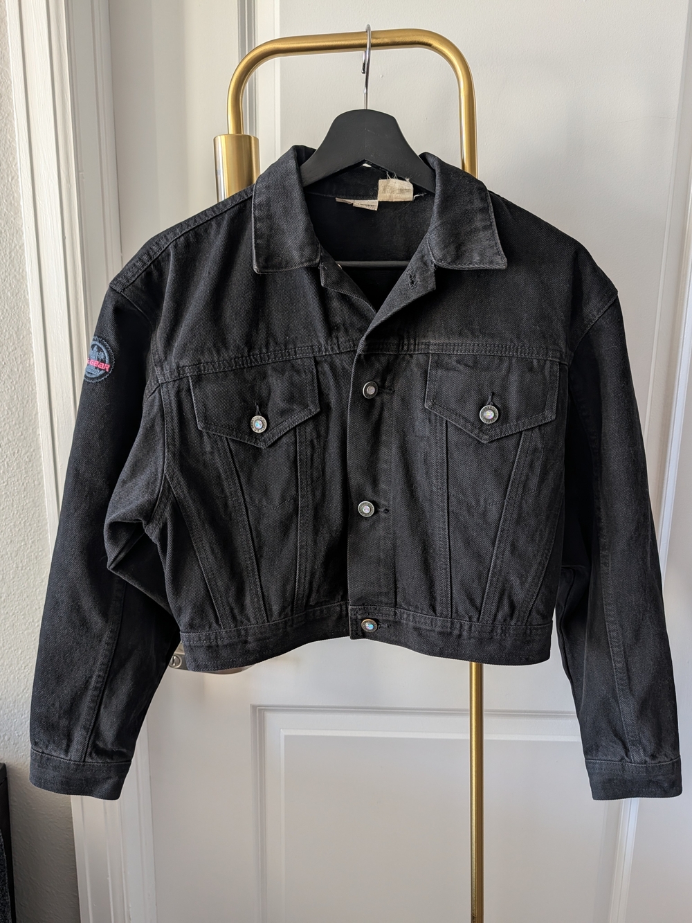 Vintage L.A. GEAR Black Cropped Denim Jacket RARE